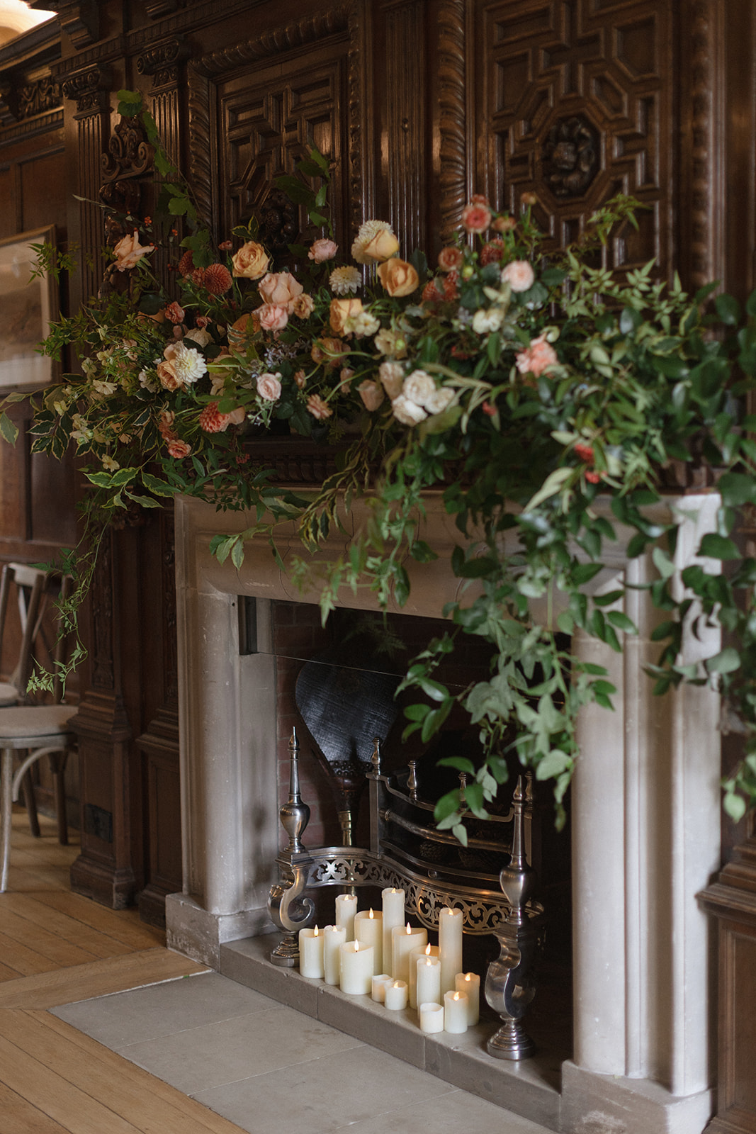 Interior wedding styling with flowers and candles